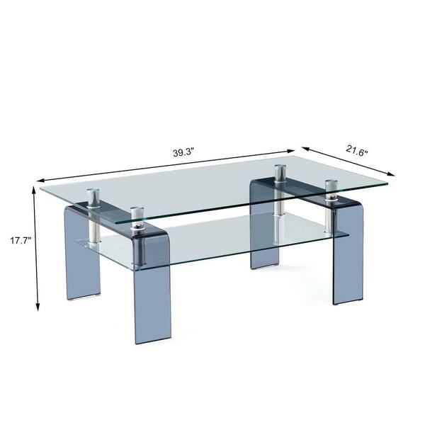 Lirago 39 in. Grey Colored Rectangle Glass Coffee Table HD0202