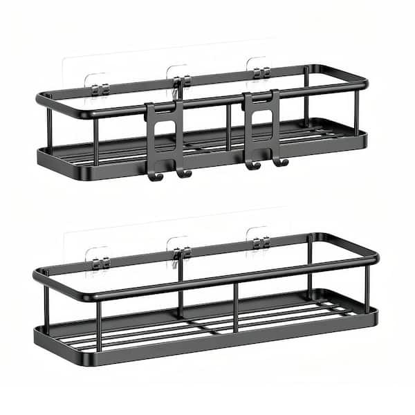 Shower Caddy with Adhesive and Hooks for Kitchen Storage, Inside Shower, Bathroom Organizer and Bathroom, Black (2-Pack)