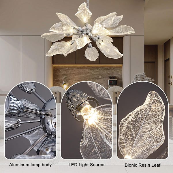 YUYI D31.5 in. 18-Light Silver Modern Chandelier, Crystal