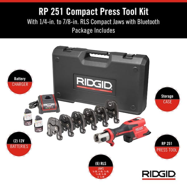 RIDGID RP 251 Stainless Steel Press Tool Kit Includes 6-RLS Jaws