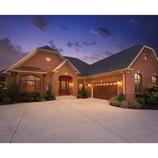 Classic Steel Short Panel 16 ft x 7 ft Insulated 18.4 R-Value Wood Look Cherry Garage Door with Windows