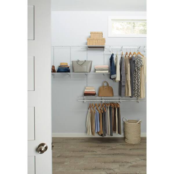Closetmaid Shelftrack 5 Ft 8 Ft 13 4 In D X 96 In W X 49 3 In H White Wire Steel Closet System Organizer Kit 2075 The Home Depot