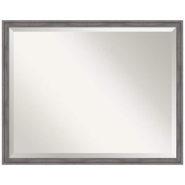 Amanti Art Florence Grey 29.75 in. x 23.75 in. Beveled Casual Rectangle Framed Bathroom Wall Mirror in Gray