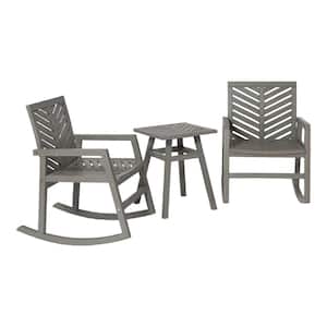 Chevron Grey Wash 3-Piece Rocking Wood Outdoor Chair Chat Set