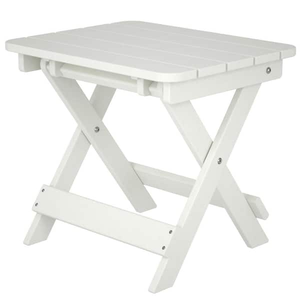Zeus & Ruta White HDPE Plastic Folding Outdoor Side Table, Portable All-Weather HDPE Side Table