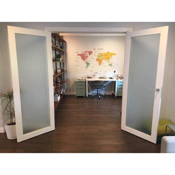 60 in. x 80 in. 1-Panel White Finished Solid Wood Sliding Door with Pocket Hardware