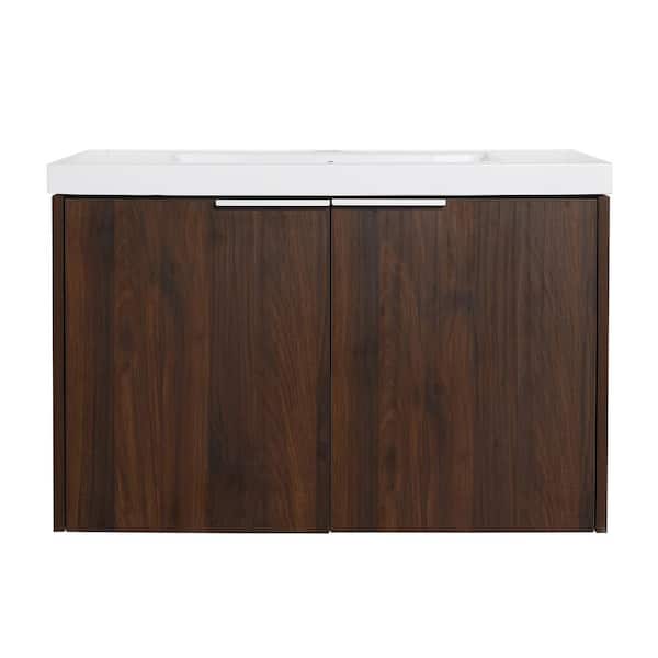 Boosicavelly 29.50 in. W x 18.10 in. D x 19.30 in. H Single Sink Wall MountedBath Vanity in California Walnut with White Resin Top