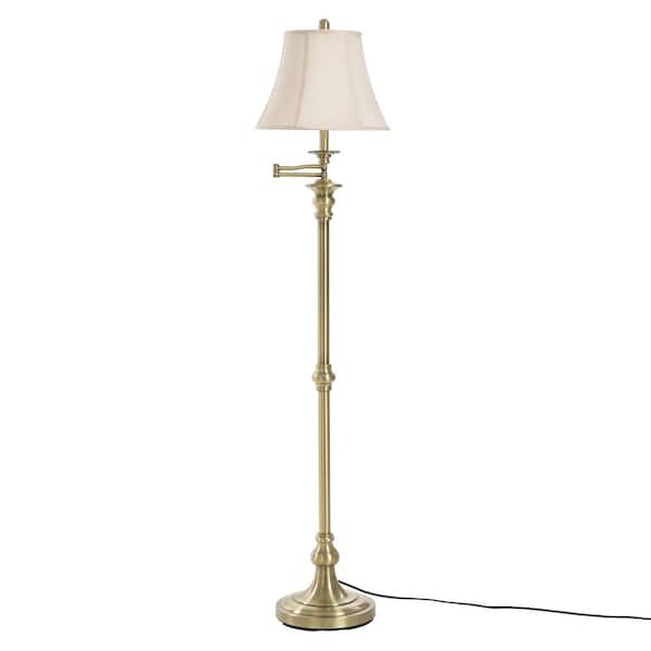 StyleCraft 62 in. Antique Brass Floor Lamp with White Fabric Shade