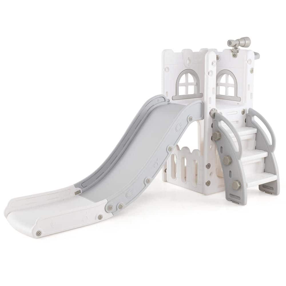 6 in 1 L-shaped Toddle Open Slide for Toddlers Age 1-3 Baby Slide with Basketball Hoop Gray + White price history on PriceWatchPro