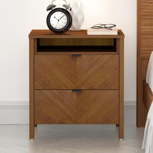 Weiss 2-Drawer Amber Walnut Nightstand Sidetable (22.7 in. H x 20.9 in. W x 15.7 in. D)