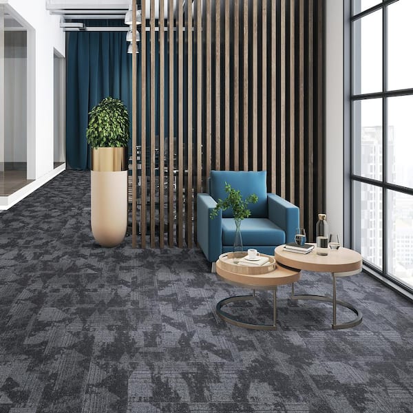 Elite Single Dukedom Black Com/Res 12 in. x 36 in. Adhesive Carpet Tile Plank W/Cushion 1 tiles/Case 1 sq. ft.