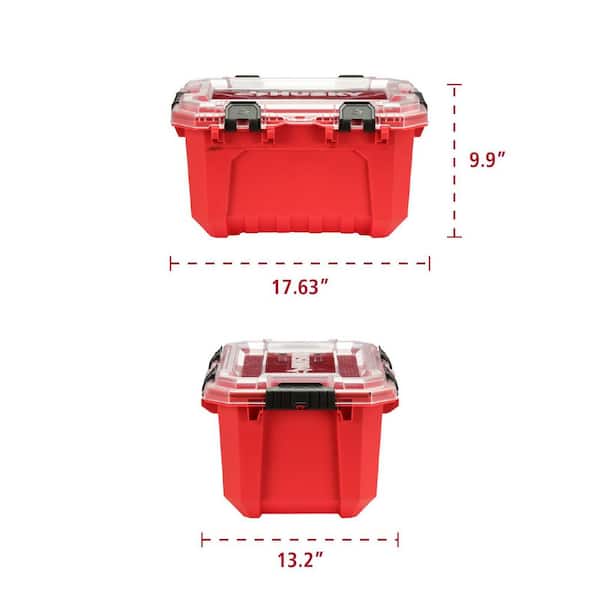 5-Gal. Professional Heavy Duty Waterproof Stackable Plastic Storage Container with Hinged Lid in Red