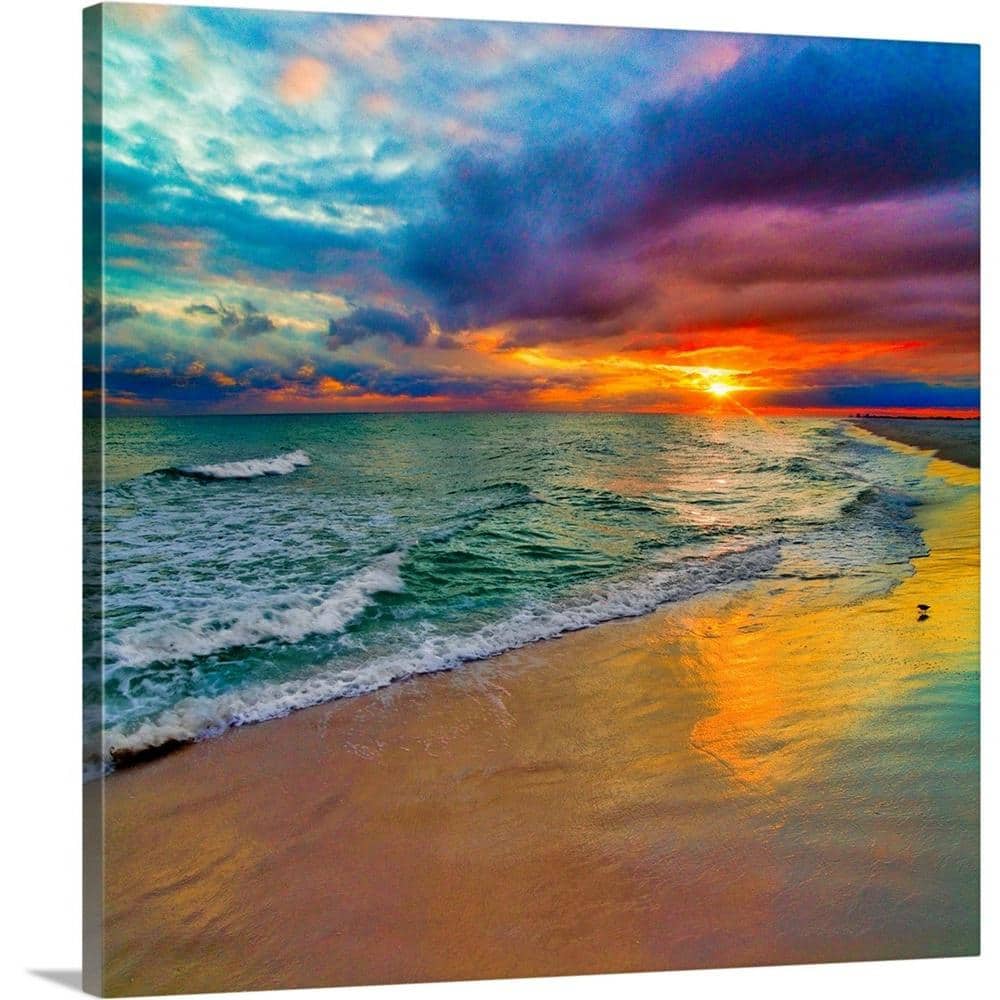 Colorful Seascape-Swirling Multi Color Sunset by Eszra Tanner Canvas Wall Art price history on PriceWatchPro