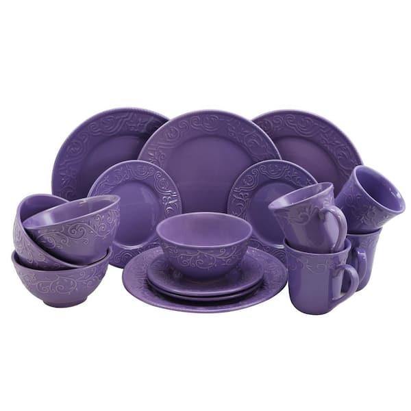 Elama 16-Piece Traditional Lilac Stoneware Dinnerware Set (Service for 4)