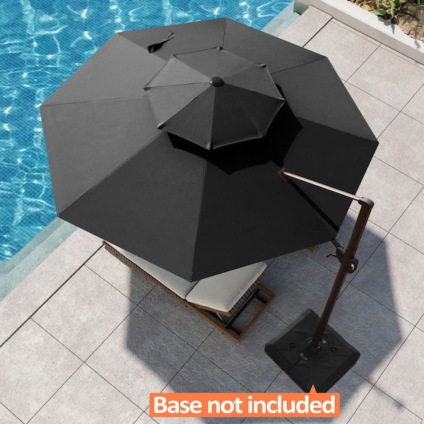 Pellebant Double Top 11 ft. Round Aluminum Heavy-Duty 360° Rotation Cantilever Offset Patio Umbrella in Black with No Base