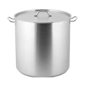 100 qt. Heavy Duty Silver Stainless Steel Aluminum-Clad Stock Pot with Lid Cover.
