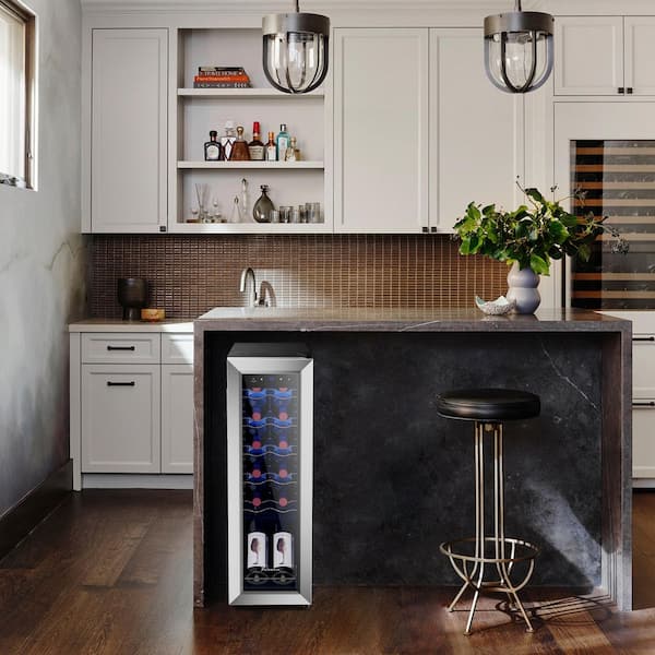 Single Zone 12-Bottle Free Standing Compressor Wine Cooler with Glass Door
