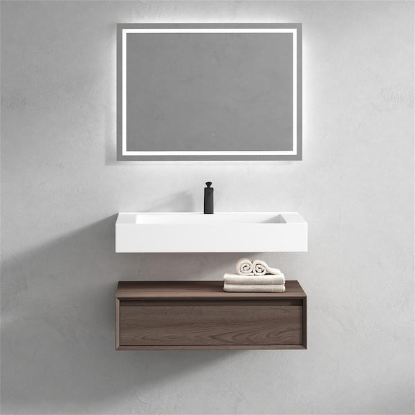 BV Better Vanity Alysa 36 in. W. x 20 in. D x 23 in. H Single Sink Floating Bath Vanity in Red Oak with White Acrylic Top
