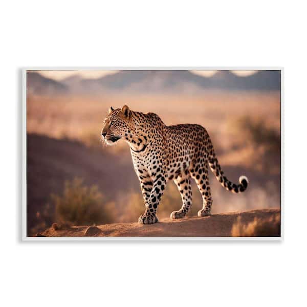 Stupell Industries Cheetah on Patrol by Noah Bay White Framed Animal Giclee Art Print 20 in. x 30 in.
