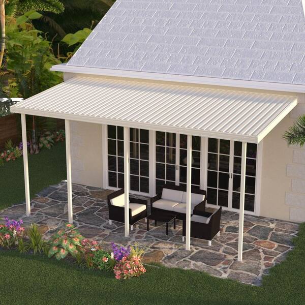 Integra 16 ft. x 9 ft. Ivory Aluminum Attached Solid Patio Cover with 4 Posts (20 lbs. Live Load)
