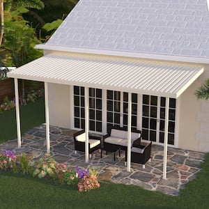 18 ft. x 10 ft. Ivory Aluminum Attached Solid Patio Cover with 4 Posts (20 lbs. Live Load)