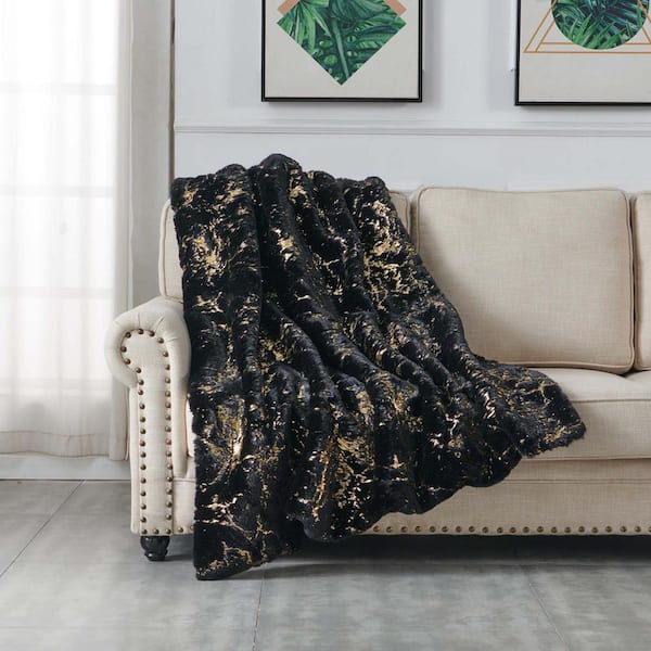 Unbranded Black Lightweight Faux Fur Chinchilla Throw Blanket Extra Soft Blankets and Throws for Sofa (60 in. x 80 in.)
