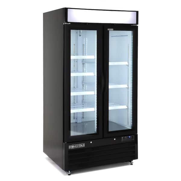Maxx Cold 36 cu. ft. Glass Door Merchandiser Refrigerator with Swing Style 2-Door in Black