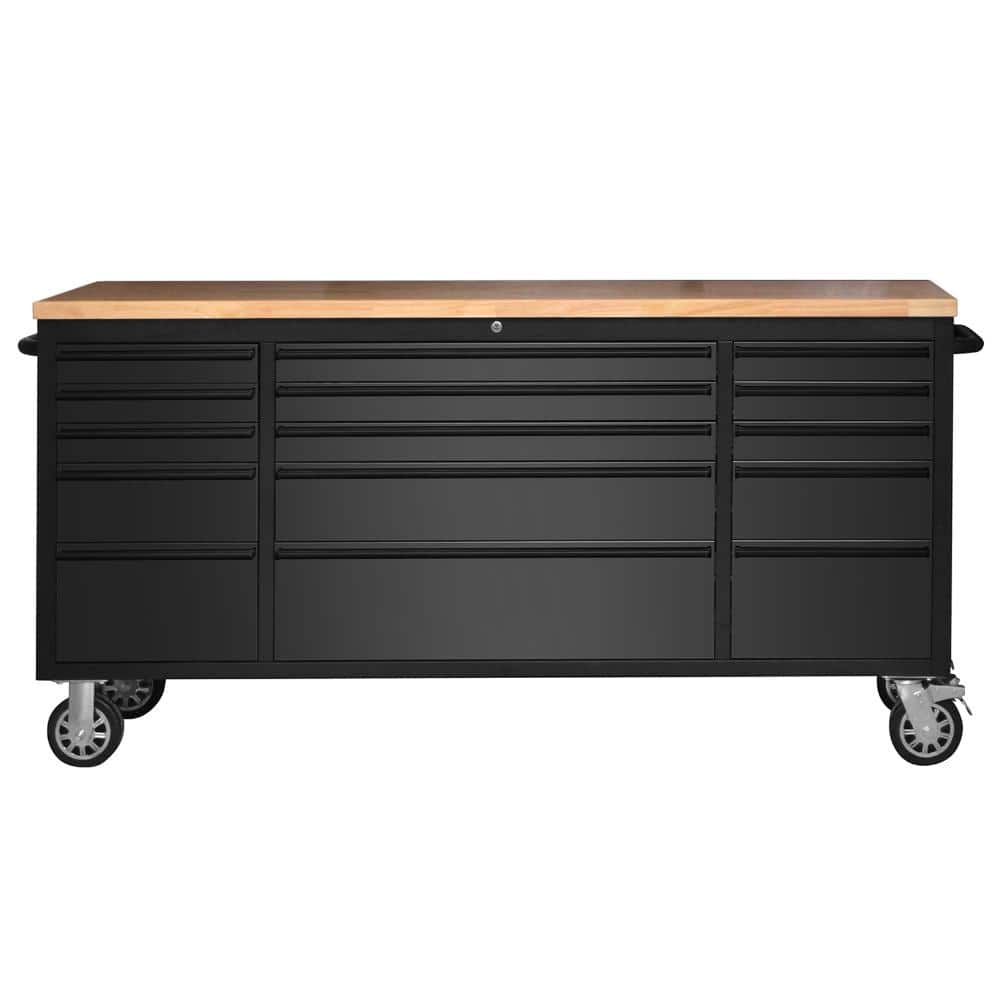 72 in. Stainless Steel Mobile Workbench Cabinet with Lockable Wheels, 15-Drawer, Rubber Wood Top, Lock Key for Workshop price history on PriceWatchPro