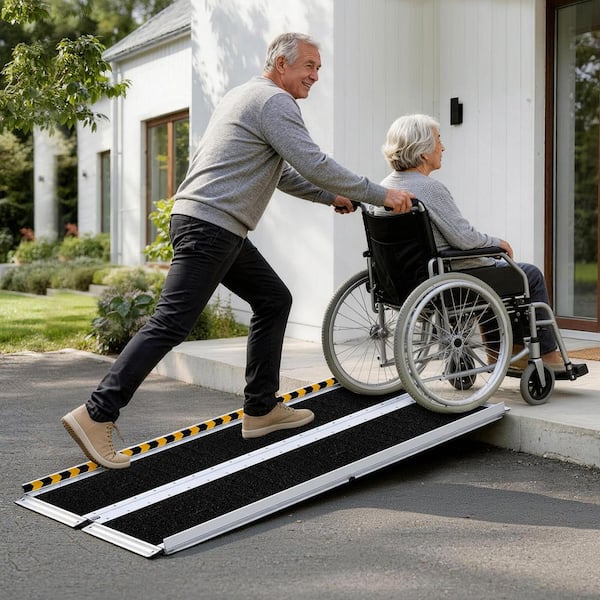 Portable Wheelchair Ramp, 5 ft., Non-Slip Aluminum Folding Handicap Ramp for Wheelchair, 800 lbs. Door Threshold Ramps