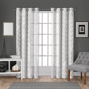 Panza Winter Silver Trellis Light Filtering Grommet Top Curtain, 54 in. W x 84 in. L (Set of 2)