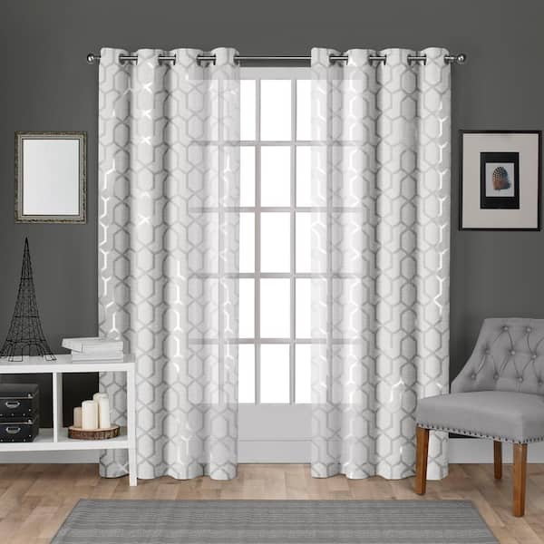 EXCLUSIVE HOME Panza Winter Silver Trellis Light Filtering Grommet Top Curtain, 54 in. W x 84 in. L (Set of 2)