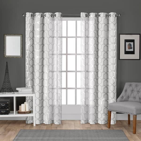EXCLUSIVE HOME Panza Winter Silver Trellis Light Filtering Grommet Top Curtain, 54 in. W x 96 in. L (Set of 2)