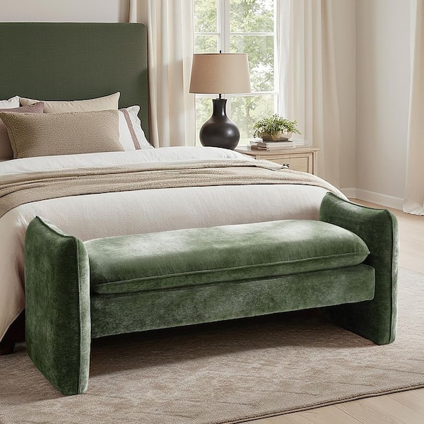 Deborah 57.5 in. Green Modern Chenille Bench