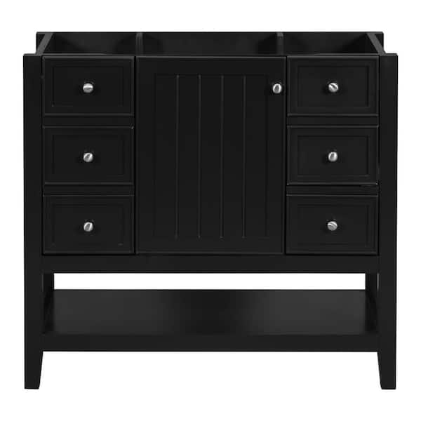 Virubi 36 in. Bath Vanity Cabinet without Top in Black with Cabinet and 3-Drawers