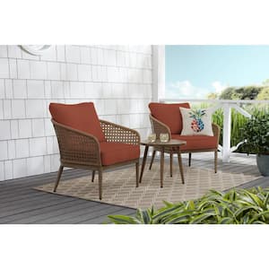 Coral Vista 3-Piece Brown Wicker Outdoor Patio Bistro Set with CushionGuard Quarry Red Cushions