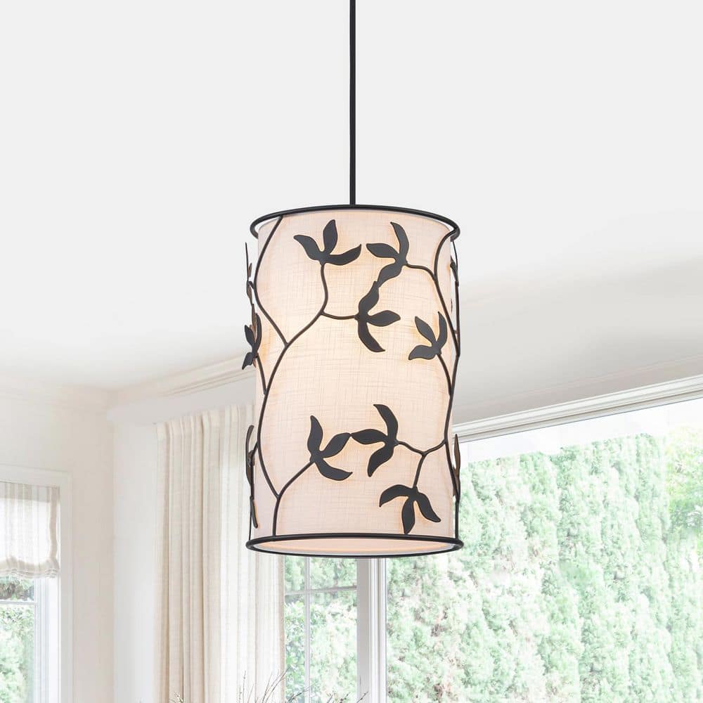 7.87 in. 1-Light Matte Black Cylinder Pendant Light, Drum White Linen Fabric Shade Hanging Light for Kitchen Island price history on PriceWatchPro