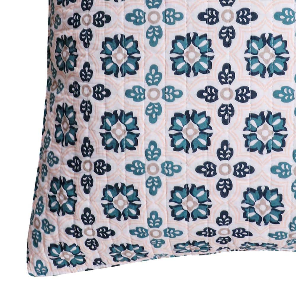 Mediterranean Medallion Cotton Euro Sham Set in Teal, Blush, and Gray