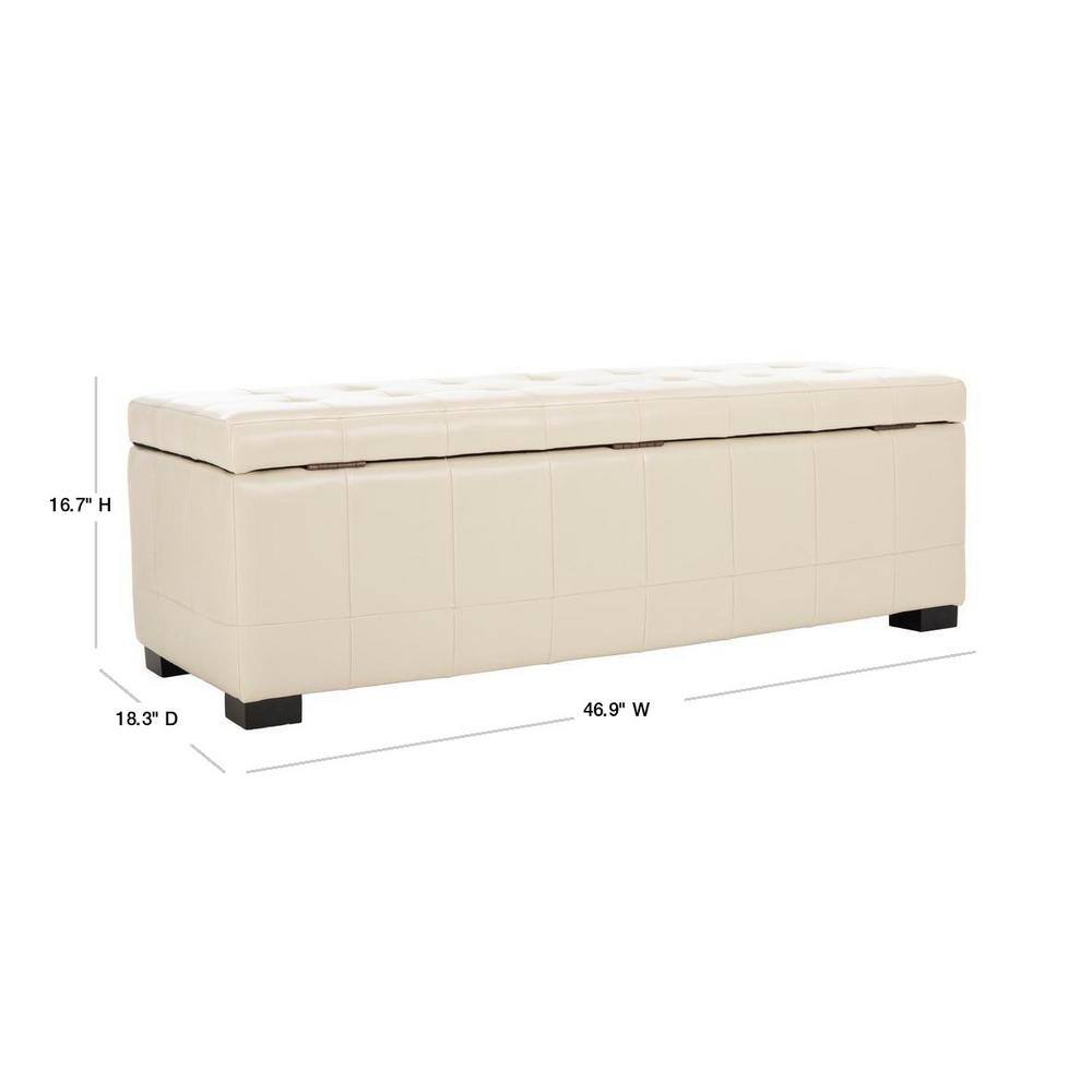 Large Off-White Quilted Leather Storage Bench with Beech Wood Legs