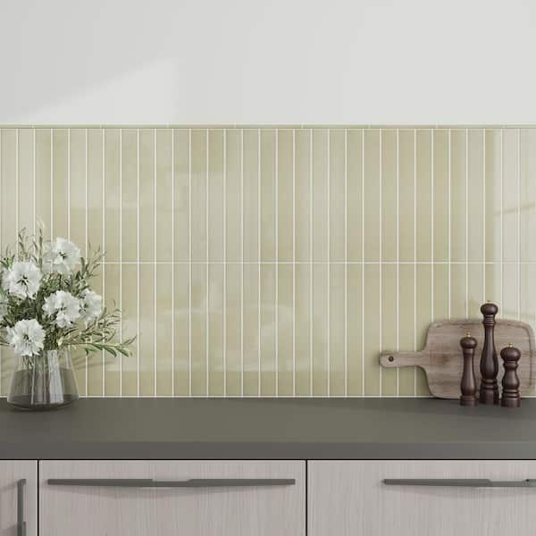 Horizonte 2 in. x 16 in. Glossy Soft Olive Ceramic Subway Wall Tile (10.76 sq. ft./case)-50 Pack