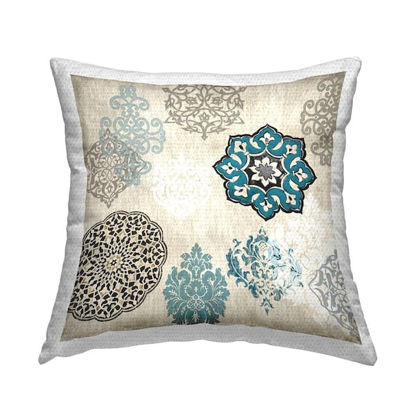 Stupell Industries Blue Boho Fractals Beige Square Outdoor Throw Pillow