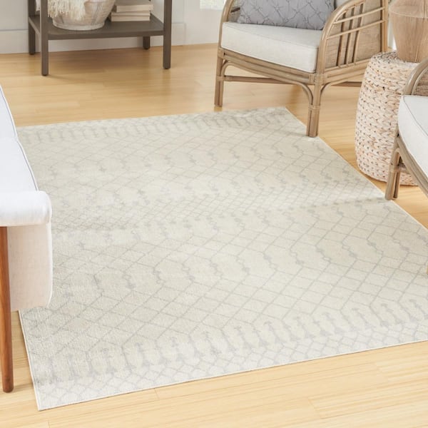 Astra Machine Washable Ivory 7 ft. x 9 ft. Moroccan Transitional Area Rug