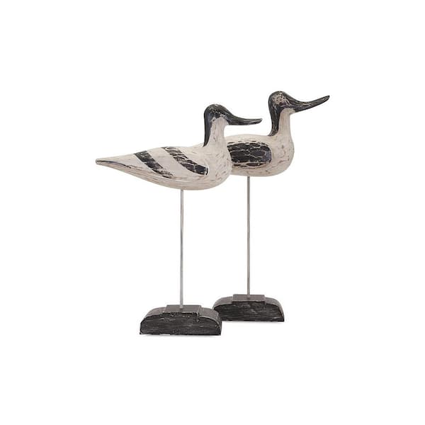 Unbranded Carved Shore Birds Decorative Figurines in Black and White (Set of 2)