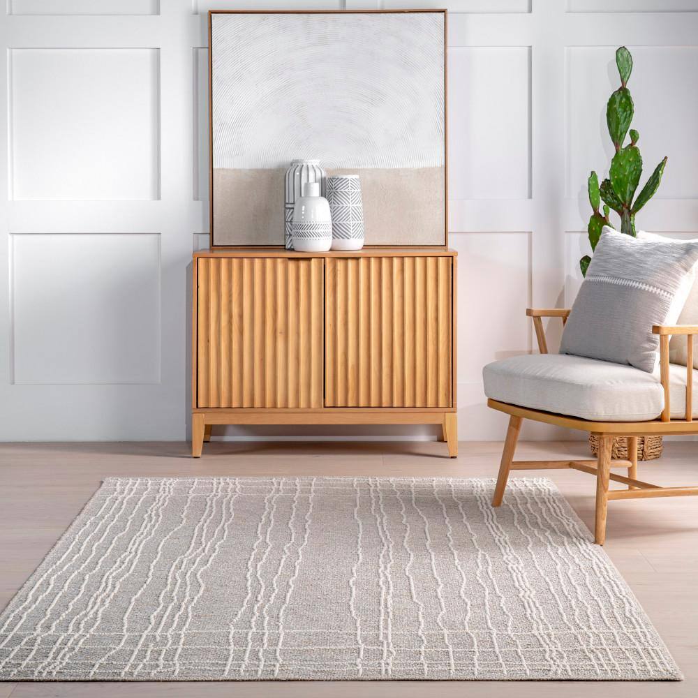 Cortney Beige and White Striped 4x6 Area Rug
