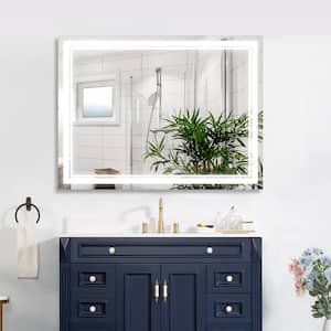 48 in. W x 36 in. H LED Light Rectangular Frameless Wall Bathroom Vanity Mirror in Silver