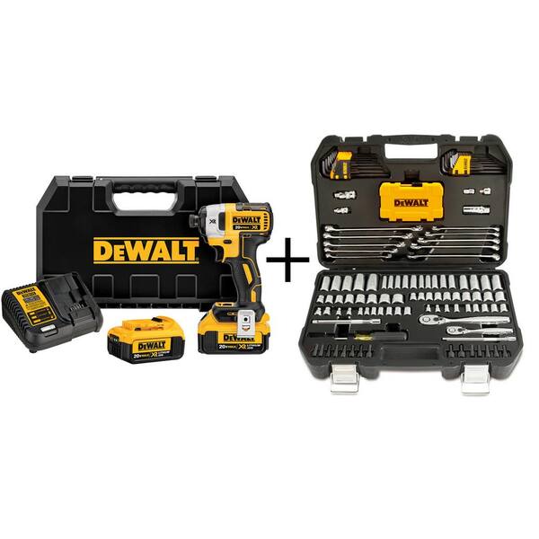 DEWALT 20V MAX XR Lithium-Ion Cordless Brushless 1/4 in. 3-Speed Impact Driver Kit and 42-Piece Mechanics Tool Set