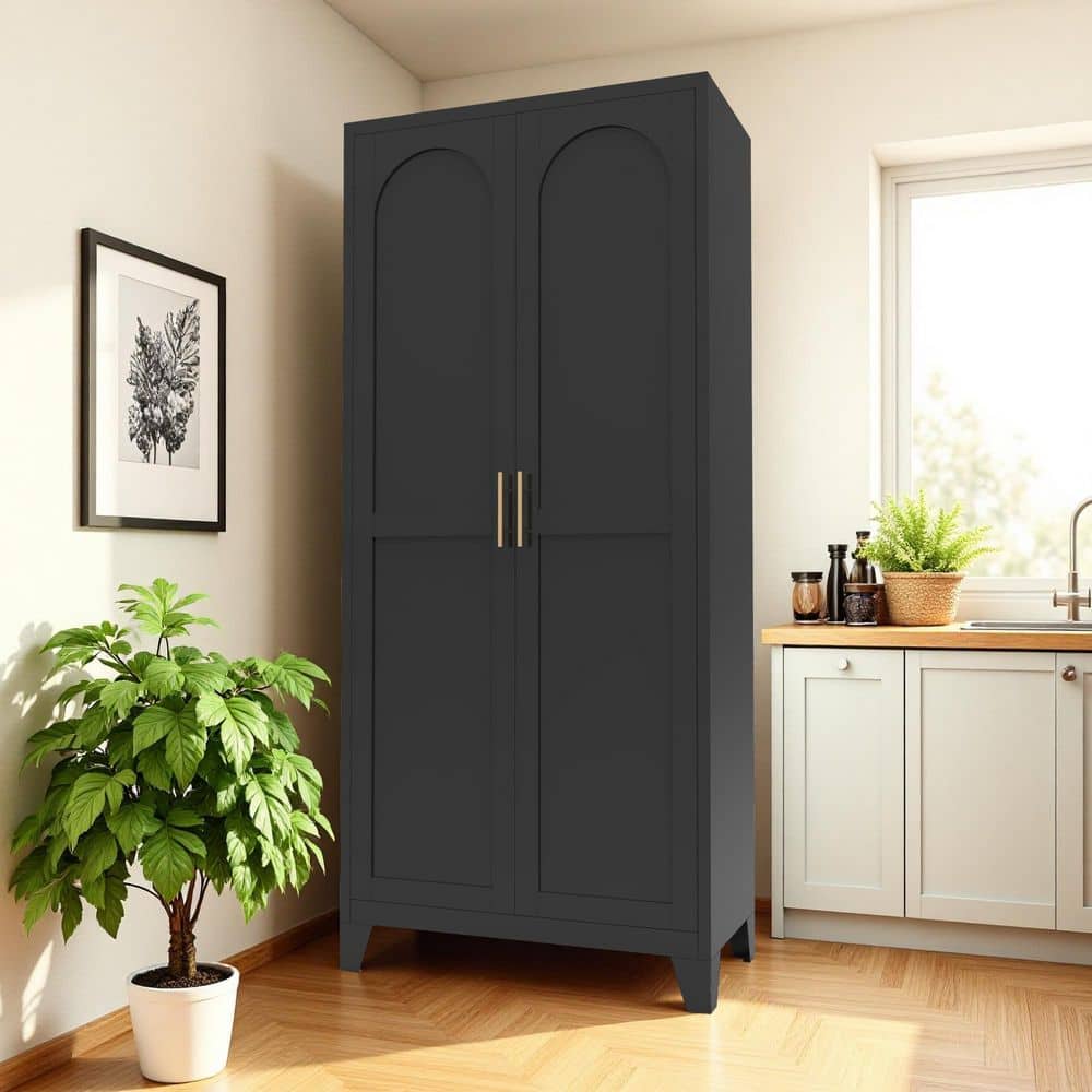 Seafuloy 71 in. Black Tall Steel Storage Cabinet with Doors and