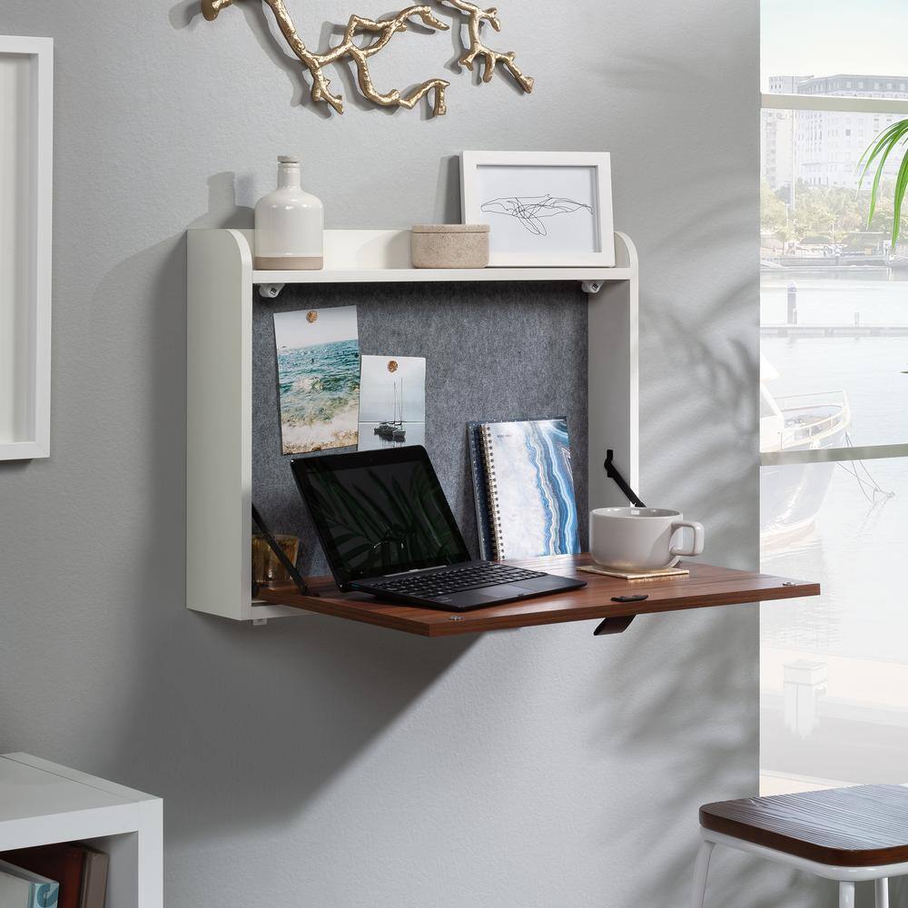 Pearl Oak and White Wall Mounted Floating Desk