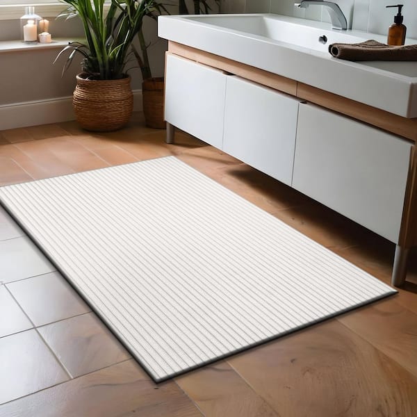 UltraPlush Touch 2 ft. x 3 ft. White Non-Slip Rubber Back Washable Polyester Stripes Indoor Area Rug