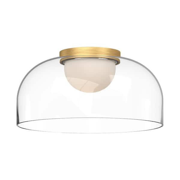 KUZCO Cedar 12 in. 1 Light 13-Watt Brushed Gold/Clear Integrated LED Flush Mount