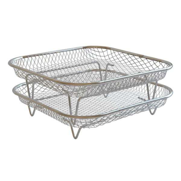 2-Pieces Dual-Layer Stainless Steel Air Fryer Rack Set with Mesh Baskets, Dishwasher Safe, Fits Most Standard Air Fryers